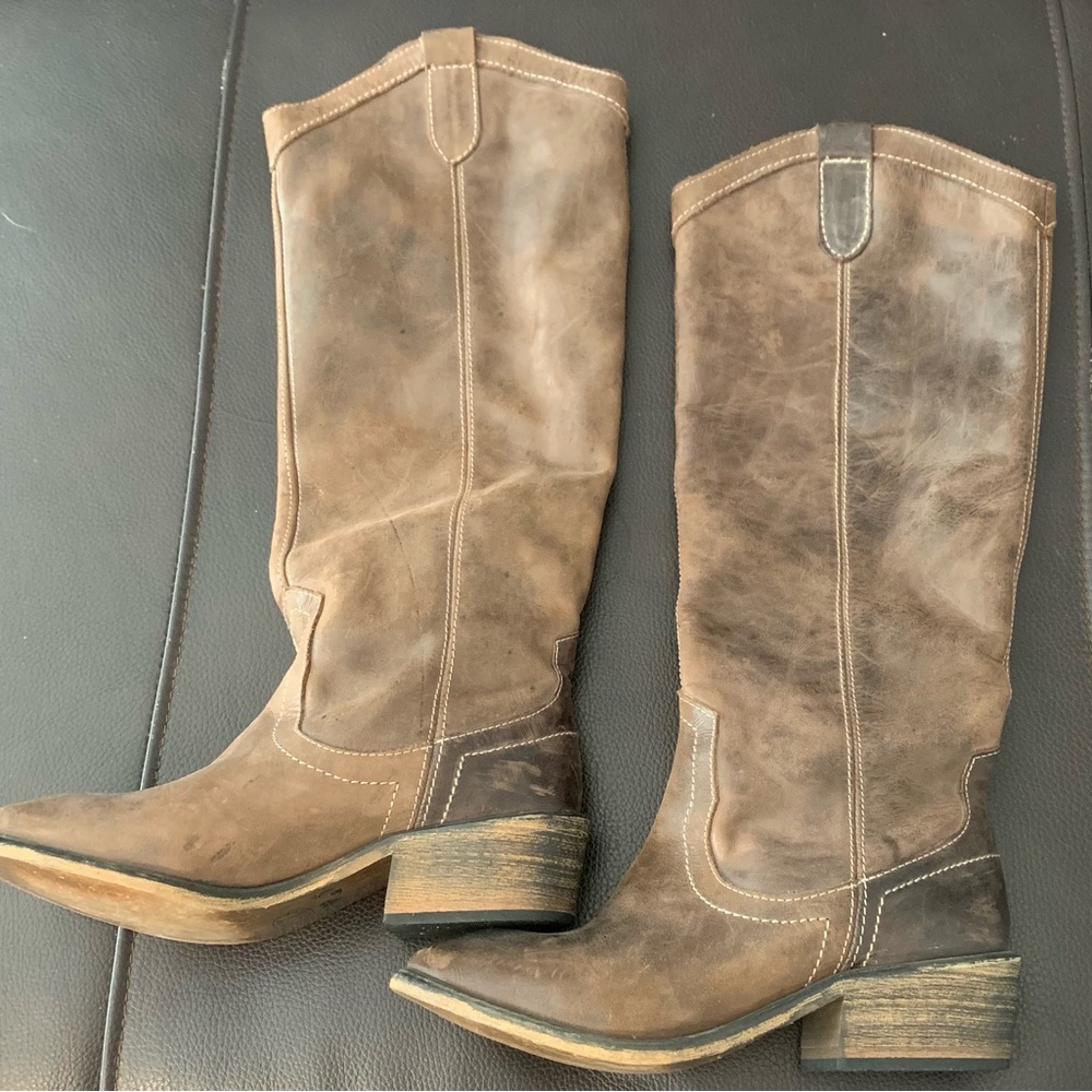 Steve Madden Leather Cowgirl Boots Western Rodeo Brown Distressed Knee High 5.5